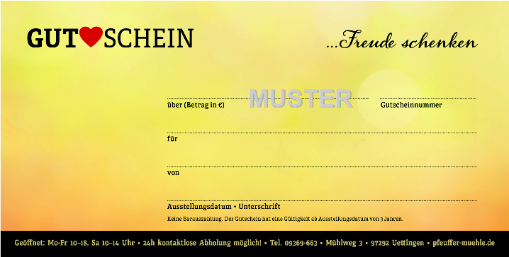 Pfeuffer-Mühle Geschenkgutschein