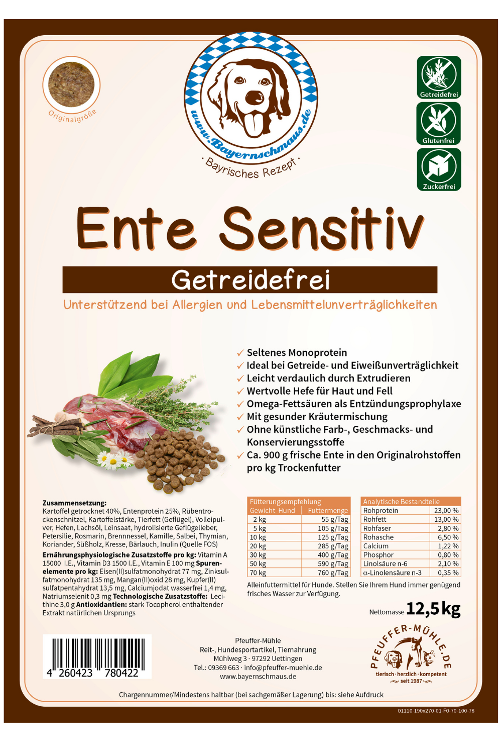 Pfeuffers Bayernschmaus Hundefutter Ente Sensitiv