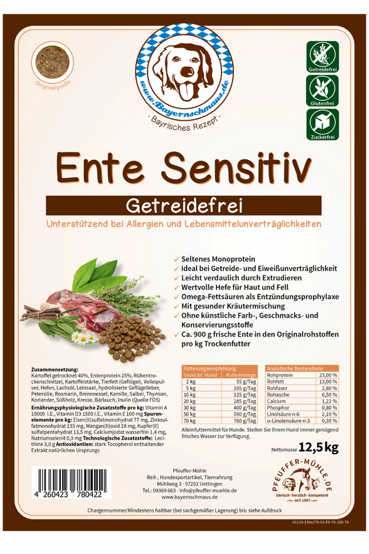 Pfeuffers Bayernschmaus Hundefutter Ente Sensitiv
