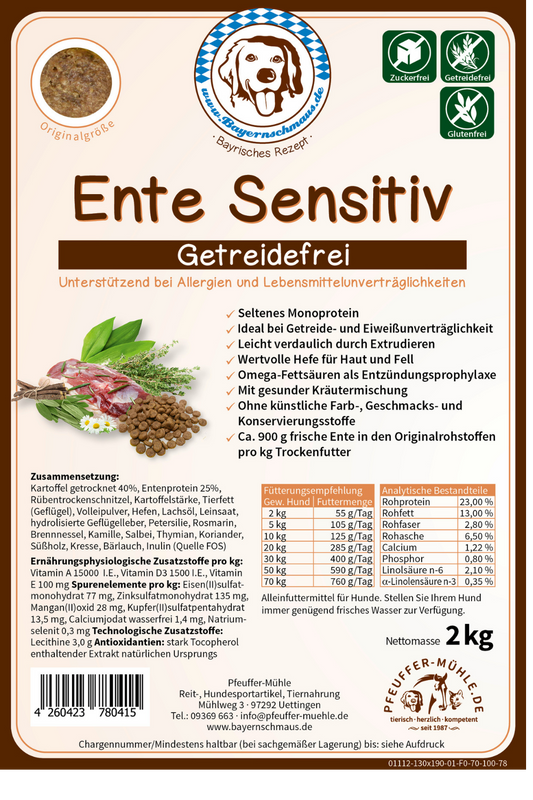 Pfeuffers Bayernschmaus Hundefutter Ente Sensitiv