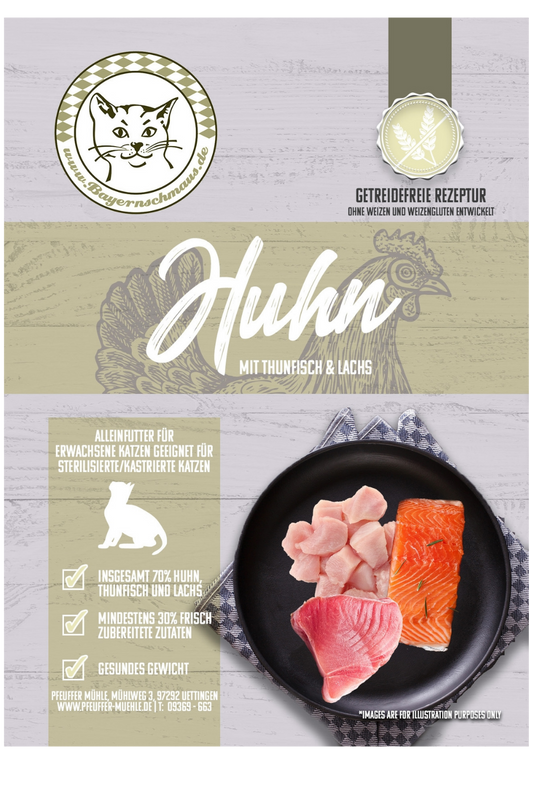 Pfeuffers Bayernschmaus Katzenfutter Huhn mit Thunfisch & Lachs  (auch für sterilisierte Katzen)