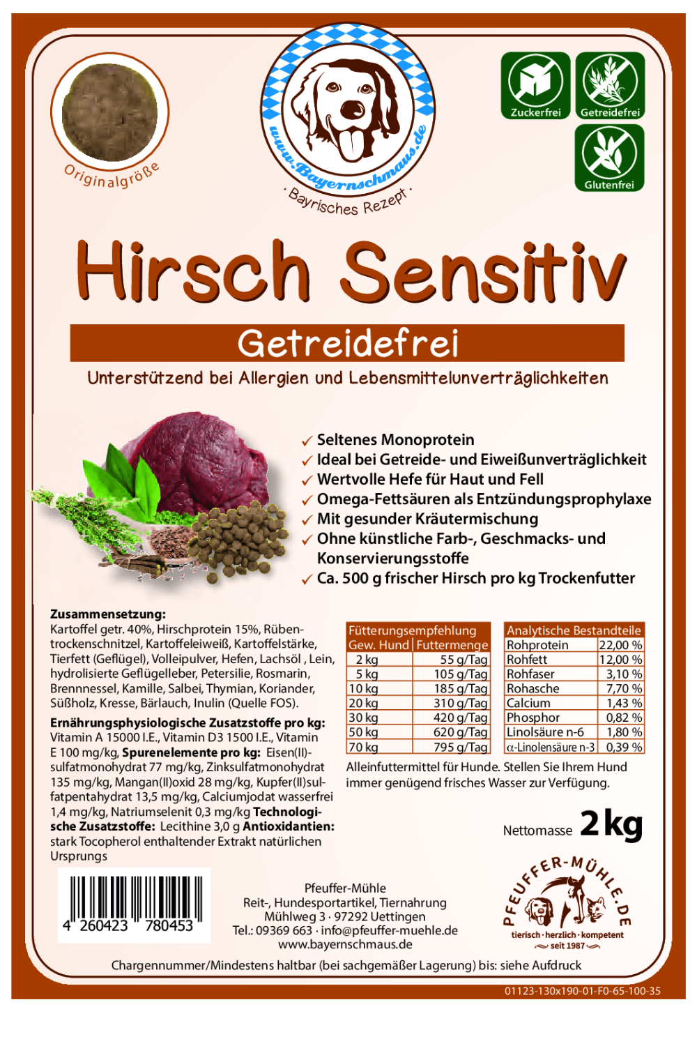 Pfeuffers Bayernschmaus Hundefutter Hirsch Sensitiv