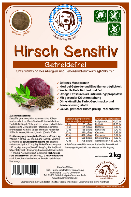 Pfeuffers Bayernschmaus Hundefutter Hirsch Sensitiv