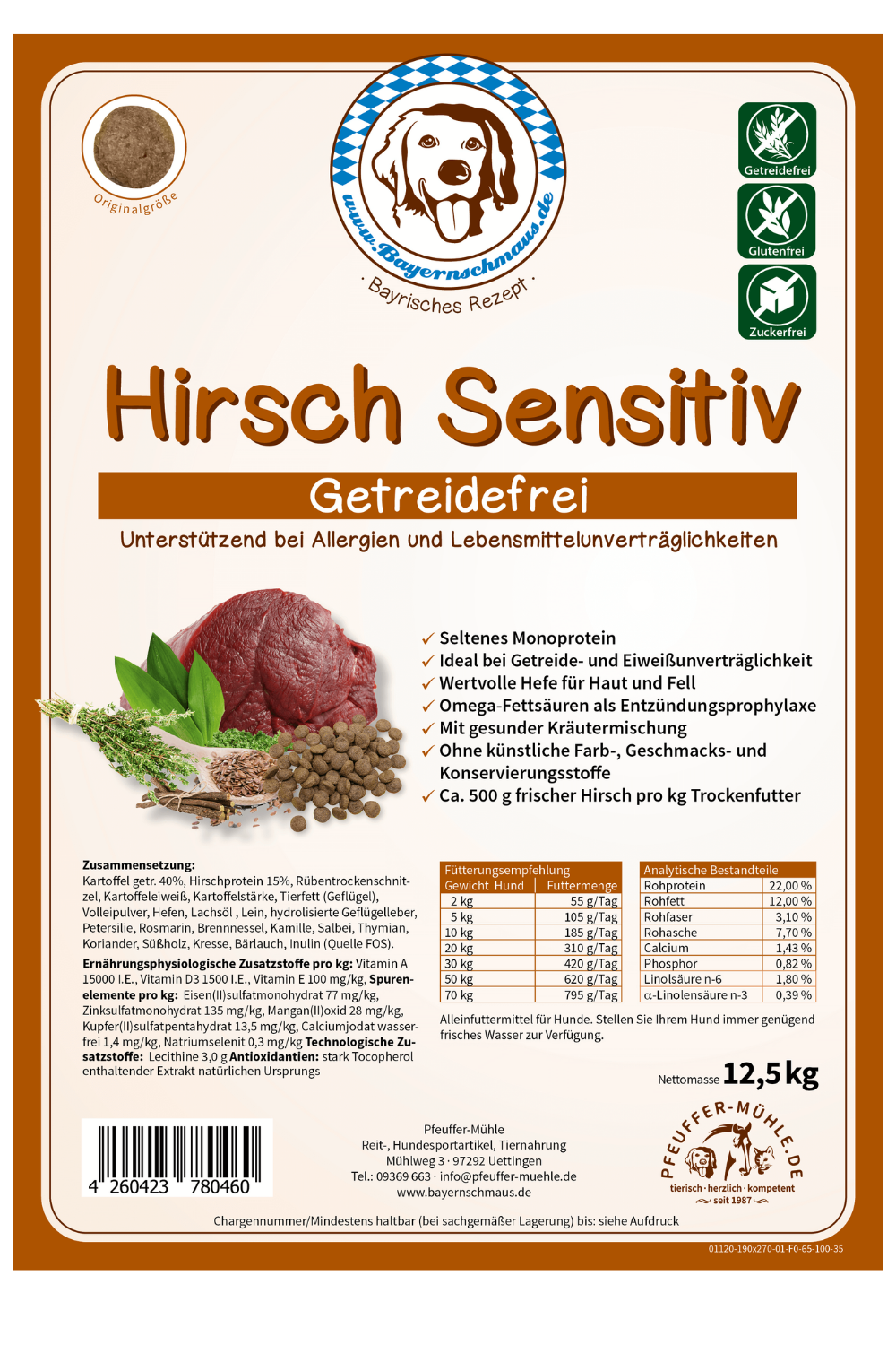 Pfeuffers Bayernschmaus Hundefutter Hirsch Sensitiv