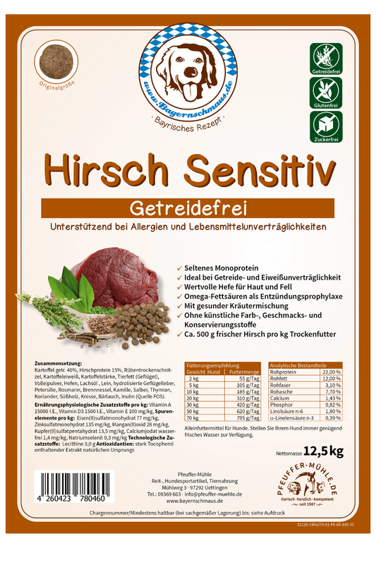 Pfeuffers Bayernschmaus Hundefutter Hirsch Sensitiv
