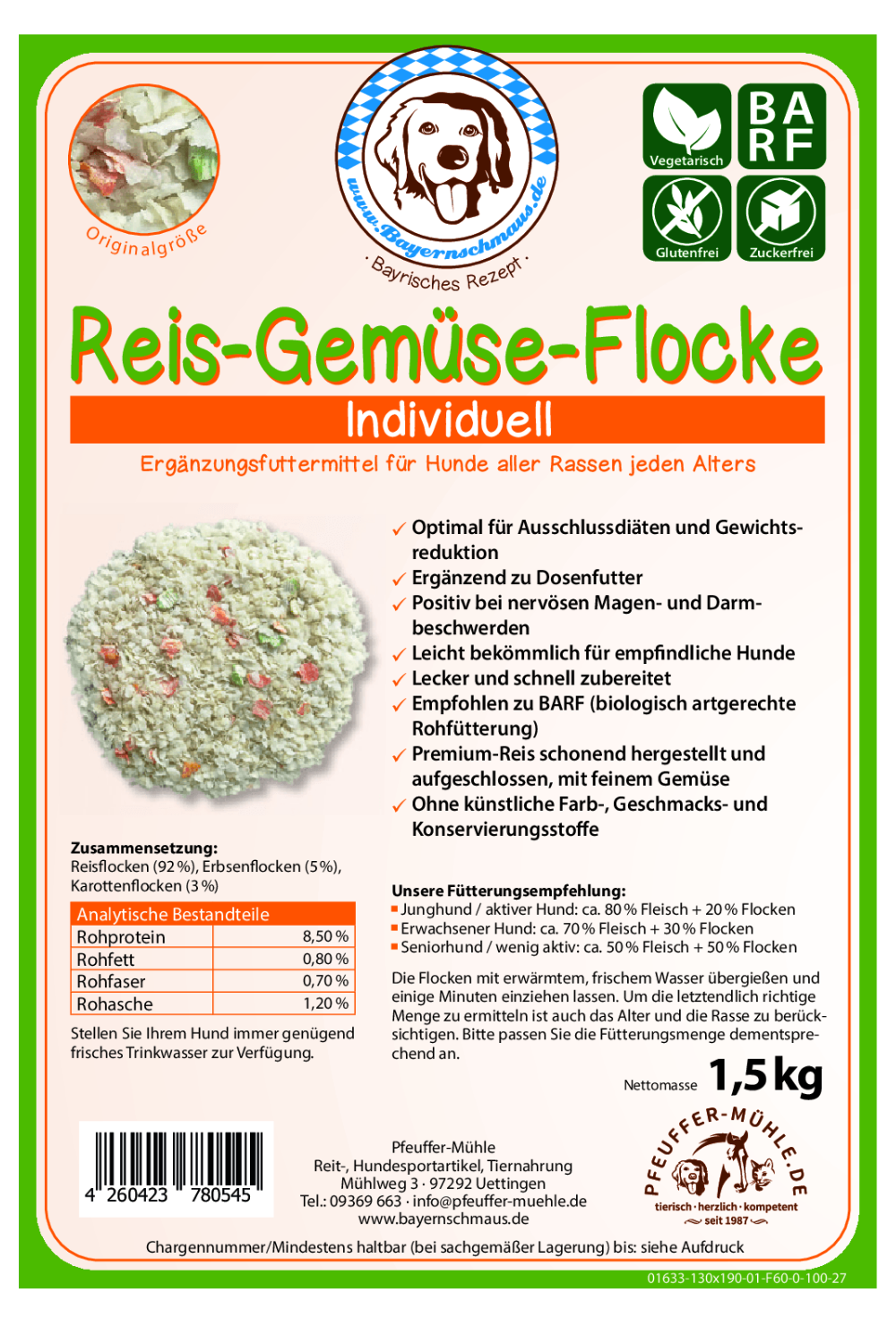 Pfeuffers Bayernschmaus Hundefutter Reis-Gemüse-Flocke