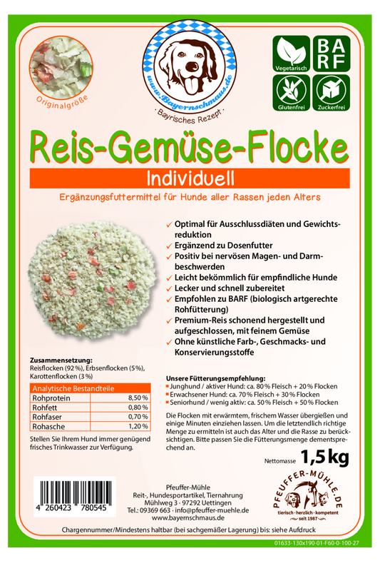 Pfeuffers Bayernschmaus Hundefutter Reis-Gemüse-Flocke