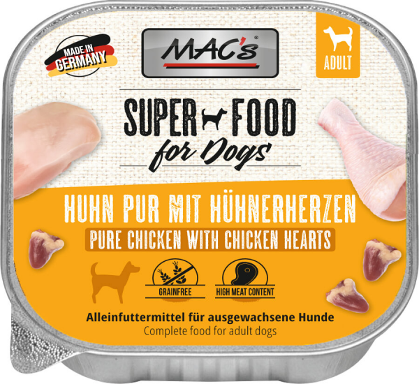 MACs Dog Schale Huhn pur mit Hühnerherzen 150g